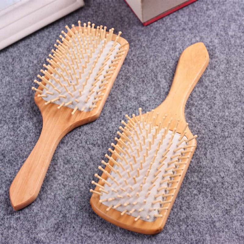 Square Wooden Paddle Hair Brush with Cushion Base