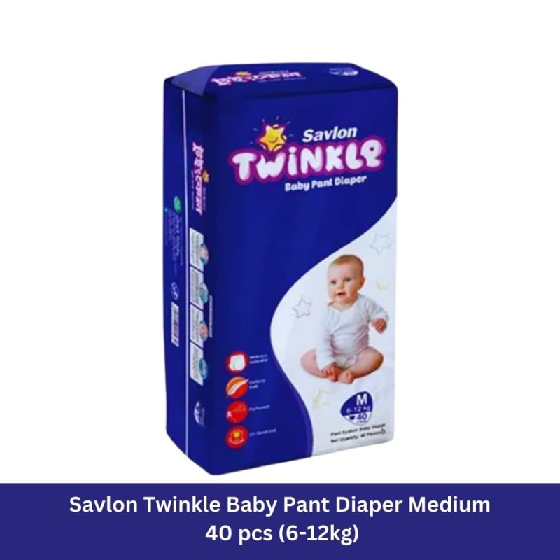 Savlon Twinkle Baby Pant Diaper Medium 40 pcs(6-12kg)