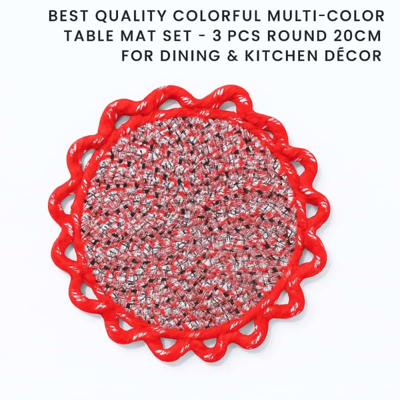 Best Quality Colorful Multi-Color Table Mat Set – 3 Pcs Round 20cm for Dining & Kitchen Décor