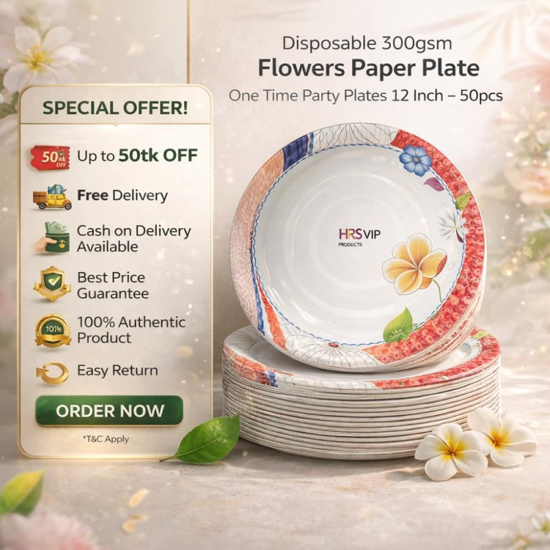 Disposable 300gsm Flowers Paper Plate One Time Party Plates 12 Inch – 50pcs
