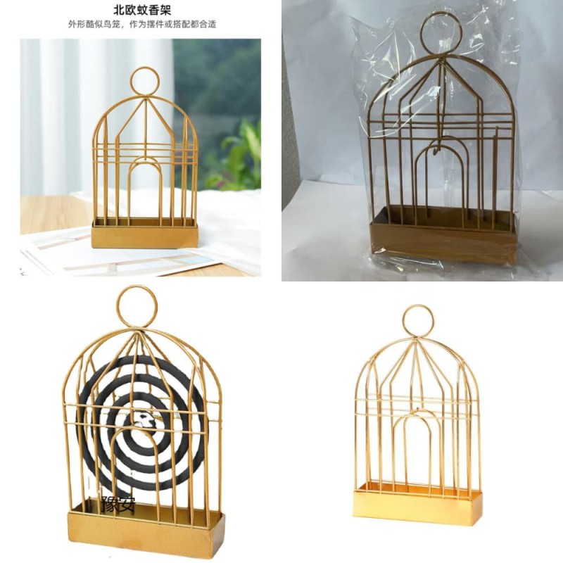 Iron Birdcage Mosquito Coil Holder with Cover & Handle