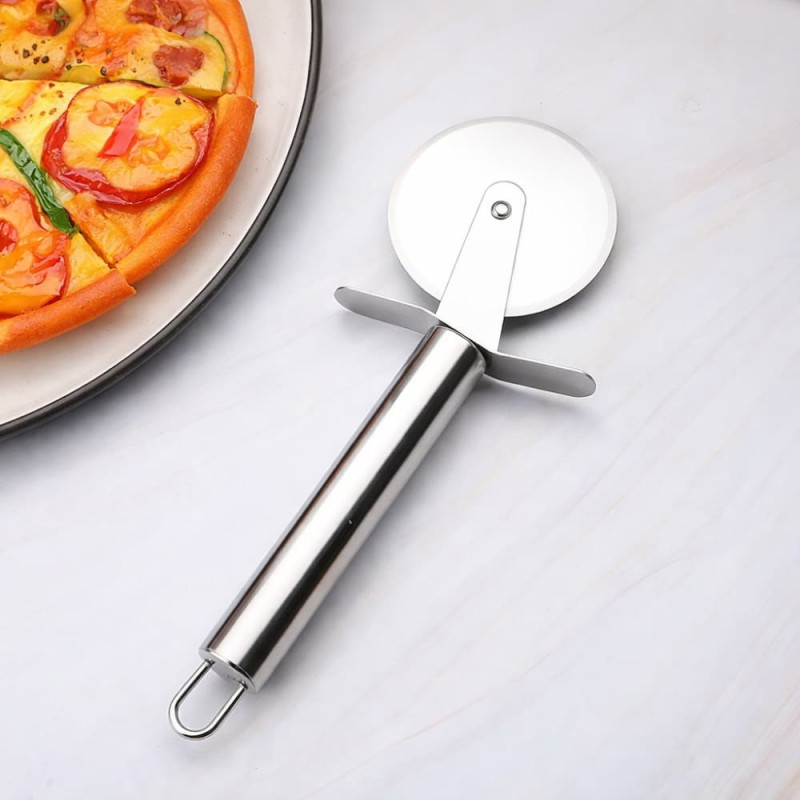 Stainless Steel Pizza Cutter Wheel Round Roller Knife – Silver