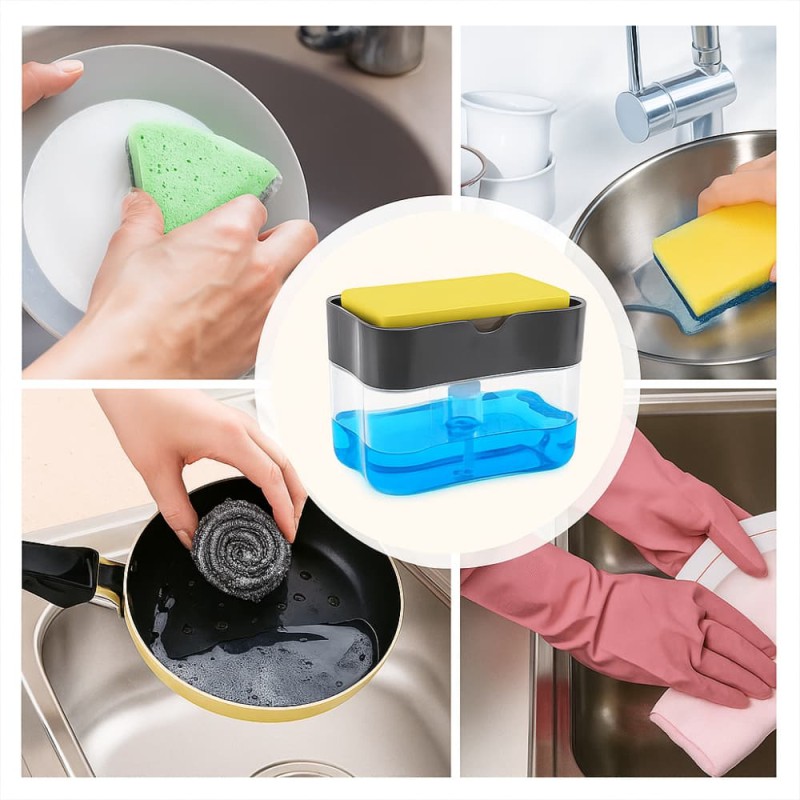 2-in-1 Liquid Soap Dispenser with Sponge Holder – Creative Pump Caddy for Kitchen Cleaning