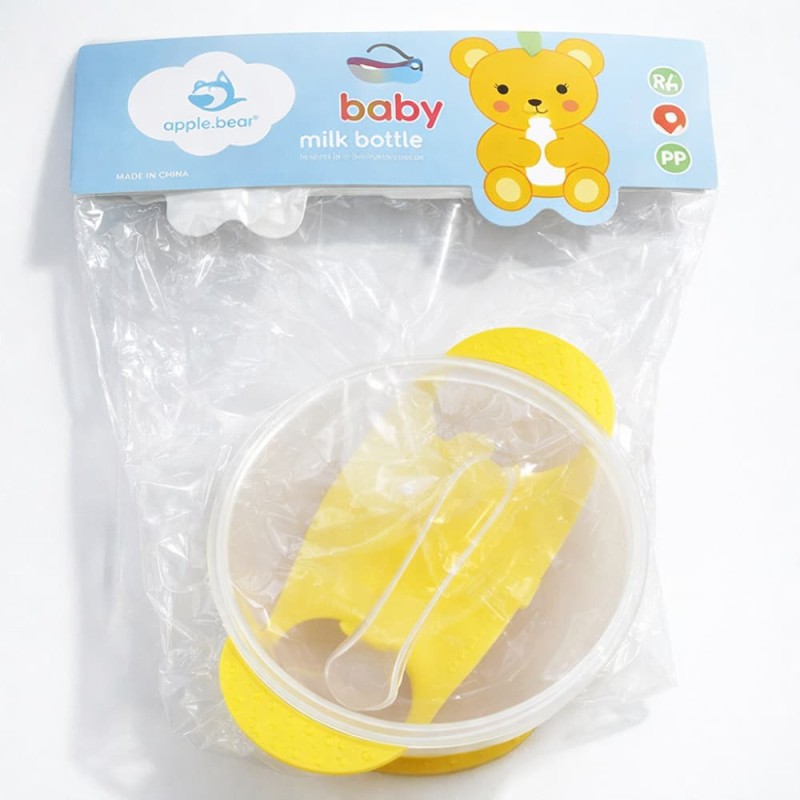Apple Bear Baby Suction Bowl with Heat-Sensitive Spoon Safe Feeding Set