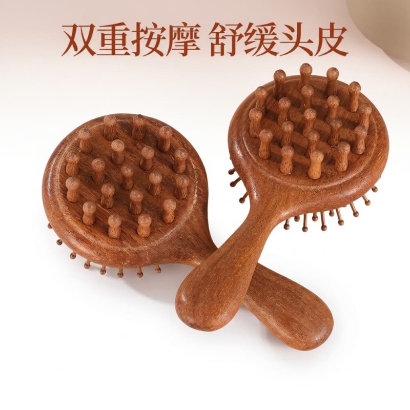 2-in-1 Sandalwood Wooden Hair Brush & Scalp Massager