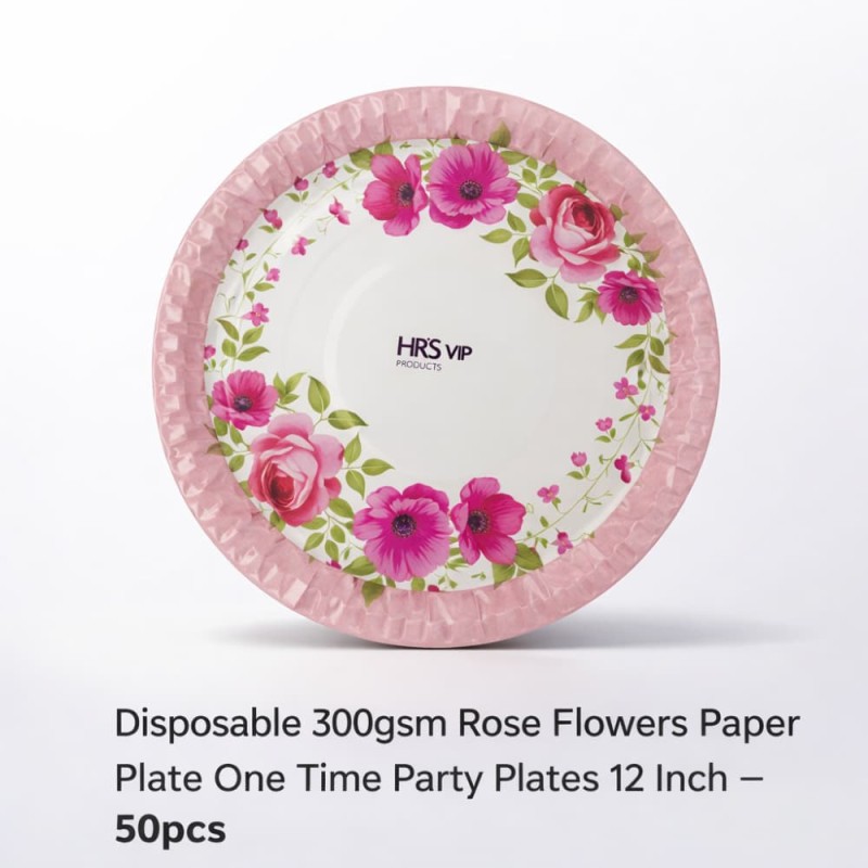 Disposable 300gsm Rose Flowers Paper Plate One Time Party Plates 12 Inch – 50pcs