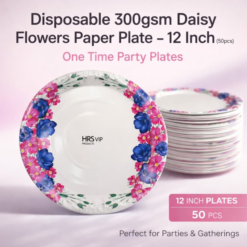 Disposable 300gsm Daisy flowers Paper Plate One Time Party Plates 12 Inch – 50pcs