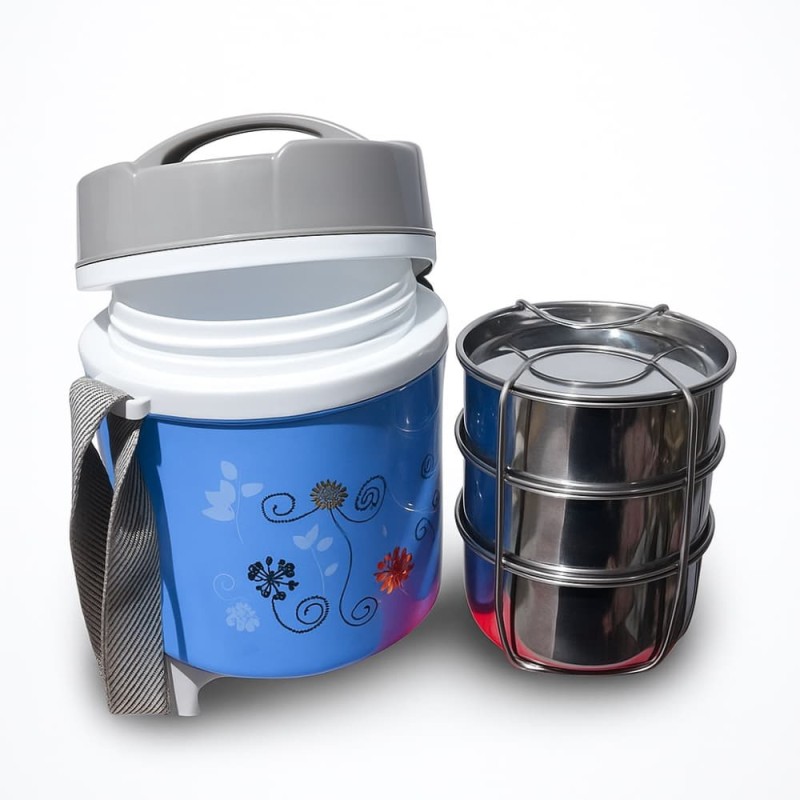 Kiam Monalisa Steel Hot Tiffin Carrier or Lunch Box 3 Bati (mix Colors)