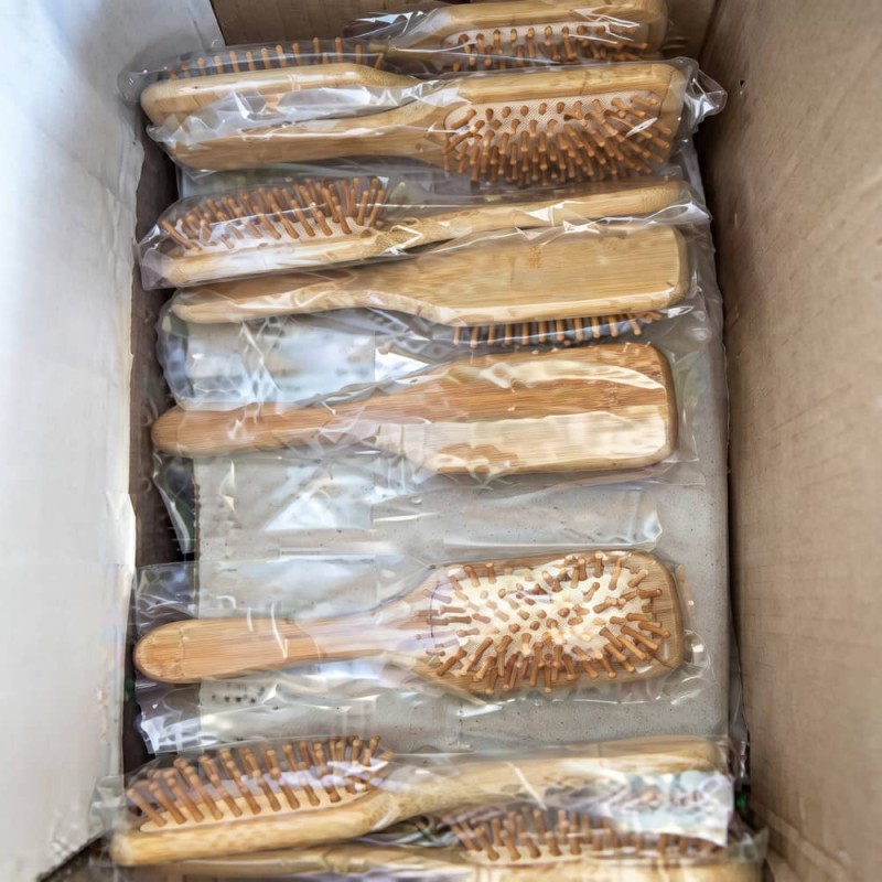 Square Bamboo Wooden Hair Brush with Soft Scalp Massage