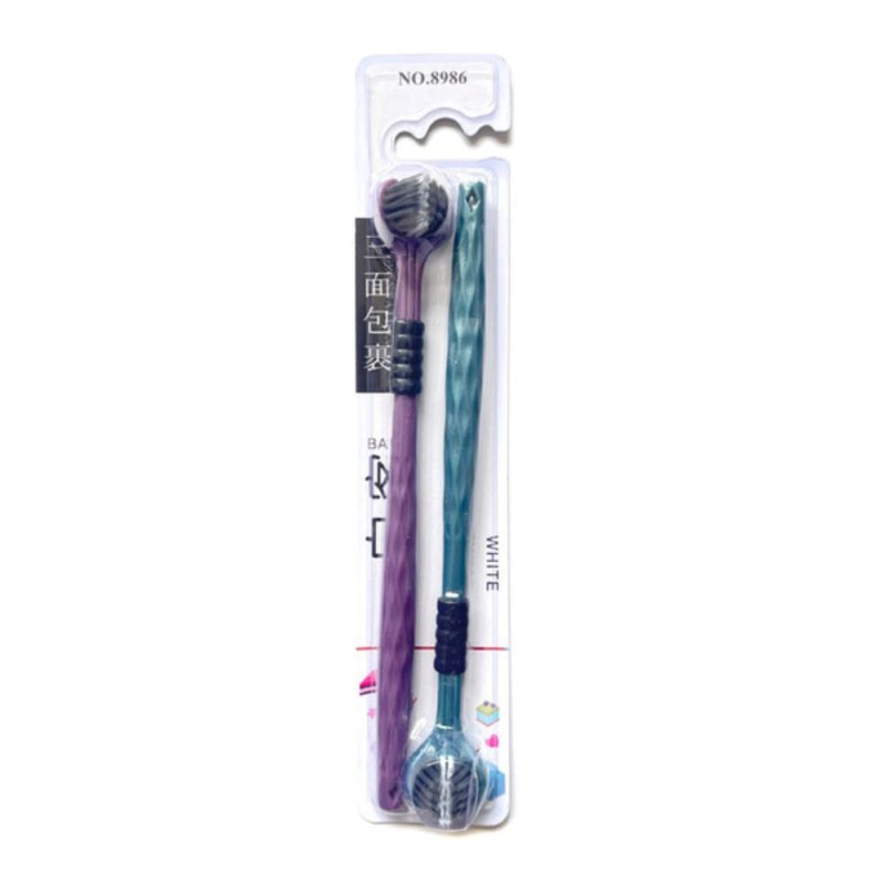 3D Triple-Sided Soft Toothbrush with Tongue Cleaner 2pcs Set