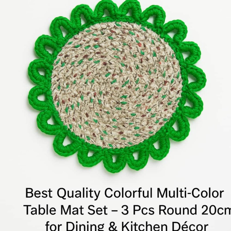 Best Quality Colorful Multi-Color Table Mat Set – 3 Pcs Round 20cm for Dining & Kitchen Décor
