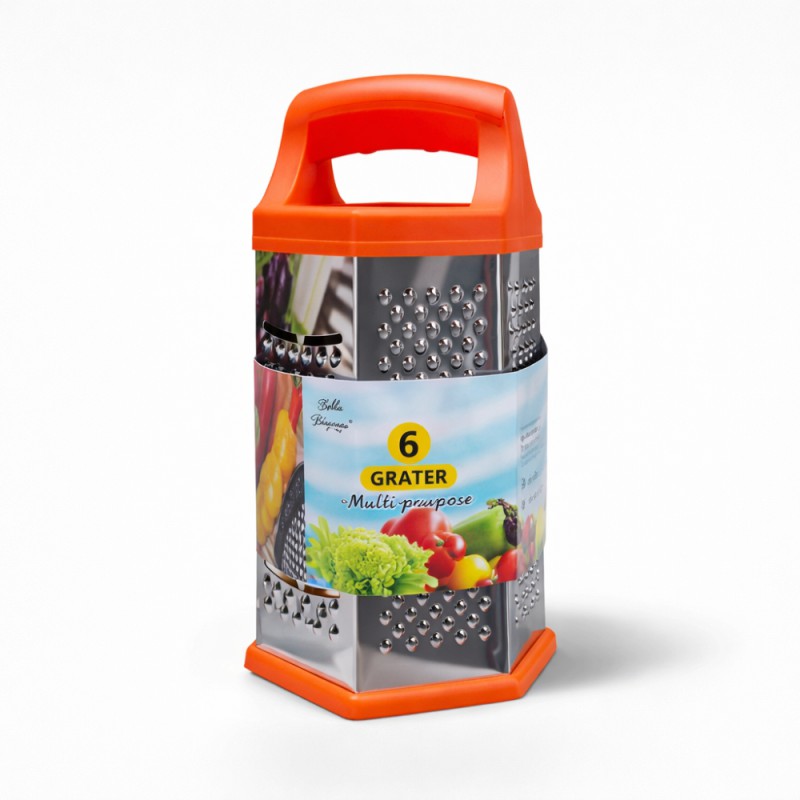 9-Inch Stainless Steel 6-Sided Kitchen Grater for Vegetable, Cheese & Garlic