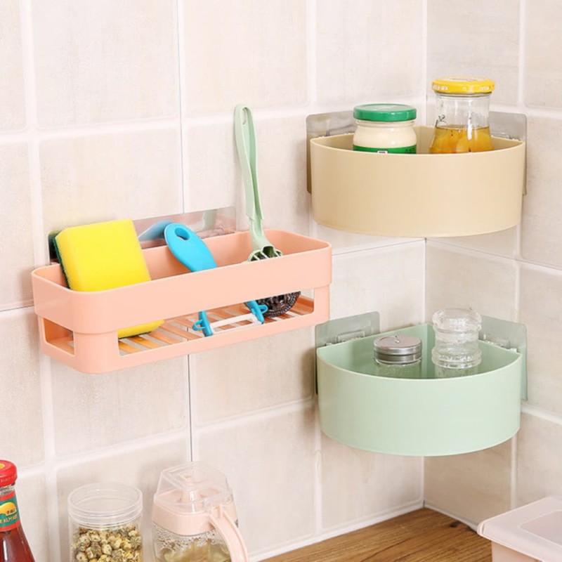 Punch-Free Bathroom Corner Shelf Wall Storage Rack