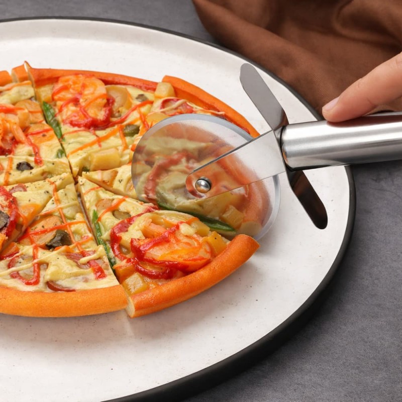 Stainless Steel Pizza Cutter Wheel Round Roller Knife – Silver