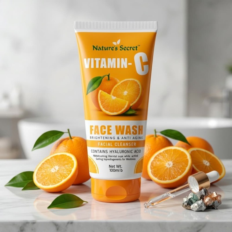 Nature's Secret Vitamin-C Face Wash – Brightening & Anti-Aging Cleanser with Hyaluronic Acid 100ml