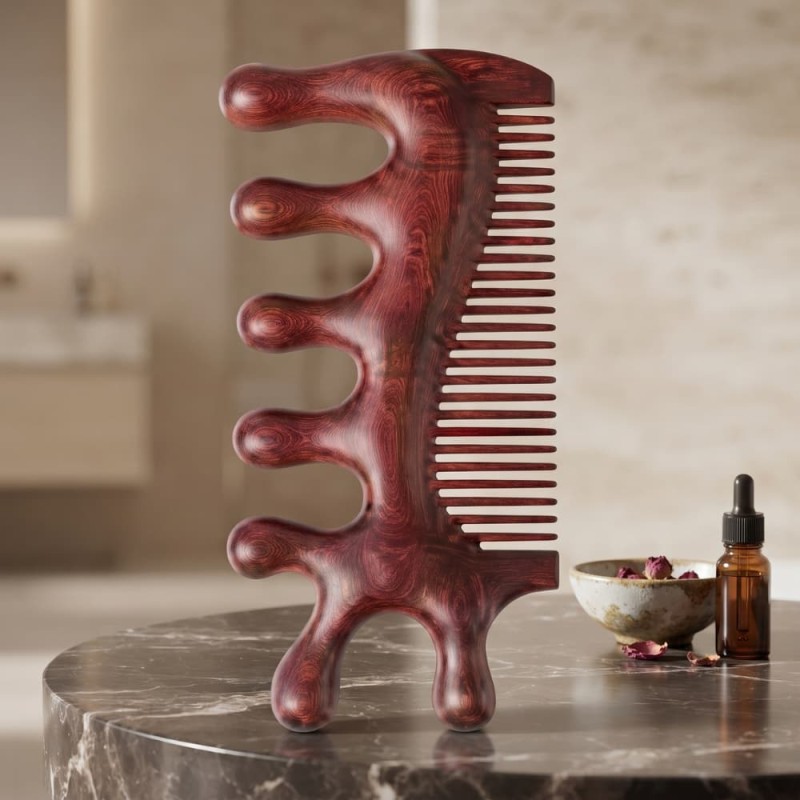 7Teeth Fish Massager Dual Sided Wooden Scalp Massage Comb