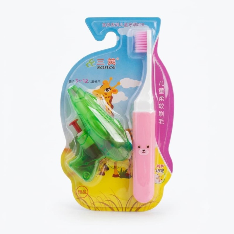 China Kids Folding Toothbrush & Water Gun Set: Soft Gum Protection for 3-12 Years Pink 1Pcs